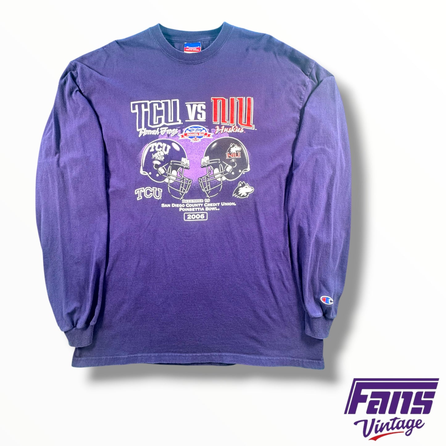 Vintage TCU 2006 Poinsettia Bowl Champion Long Sleeve with Helmet Design