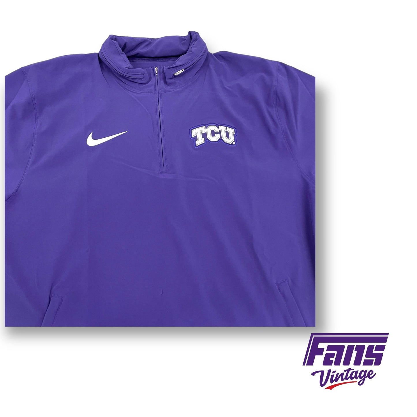 TCU Football Team Issued Long Sleeve Nike Sideline Pullover with hideaway hood - soft matte feel