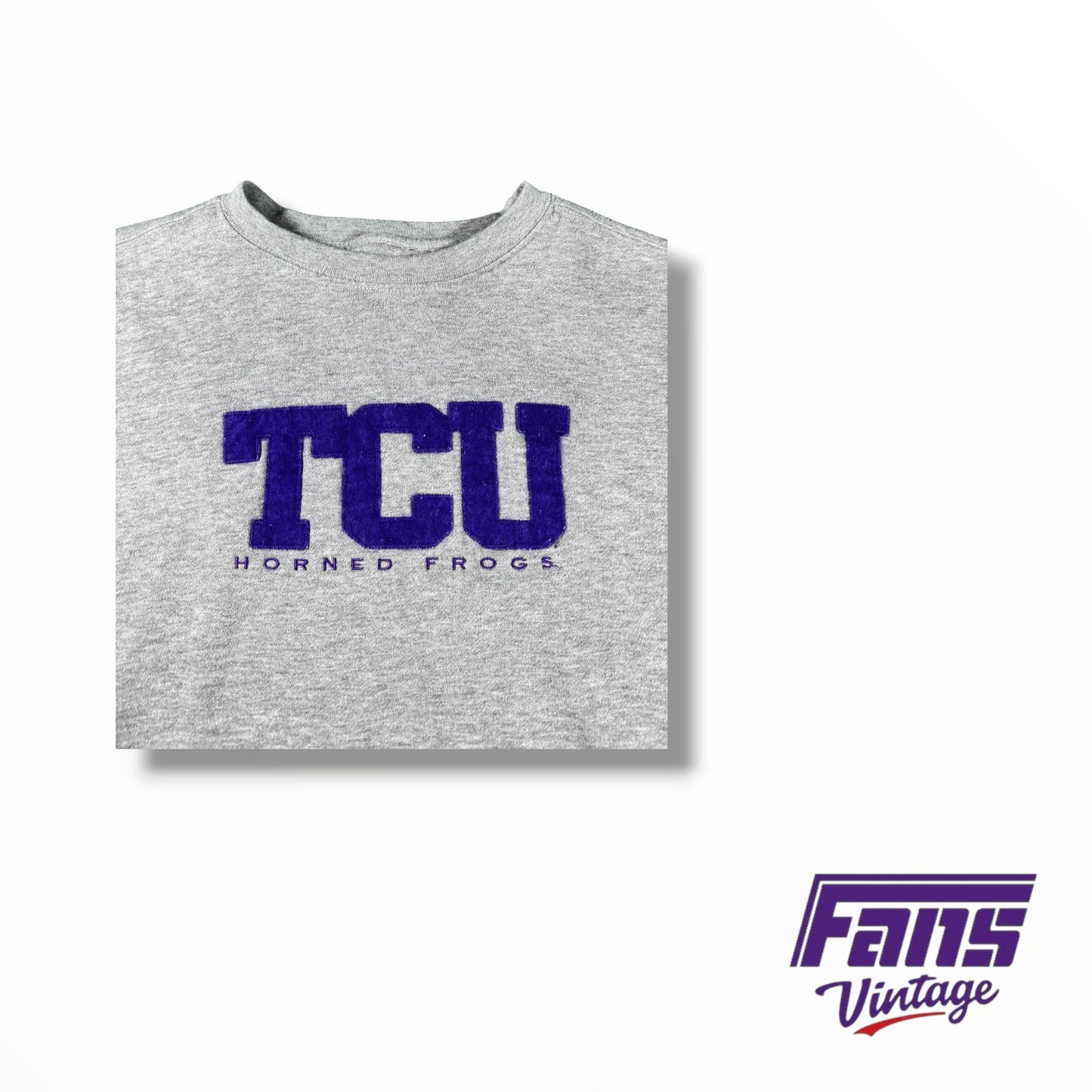 Vintage TCU Gray Crewneck with fuzzy felt lettering