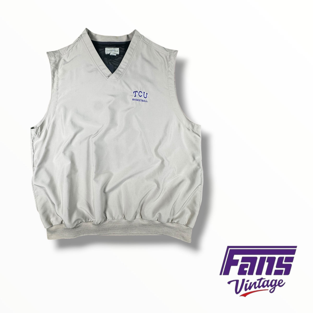 Vintage TCU Basketball Cutter & Buck Sleeveless Khaki V-Neck Golf Pullover Vest