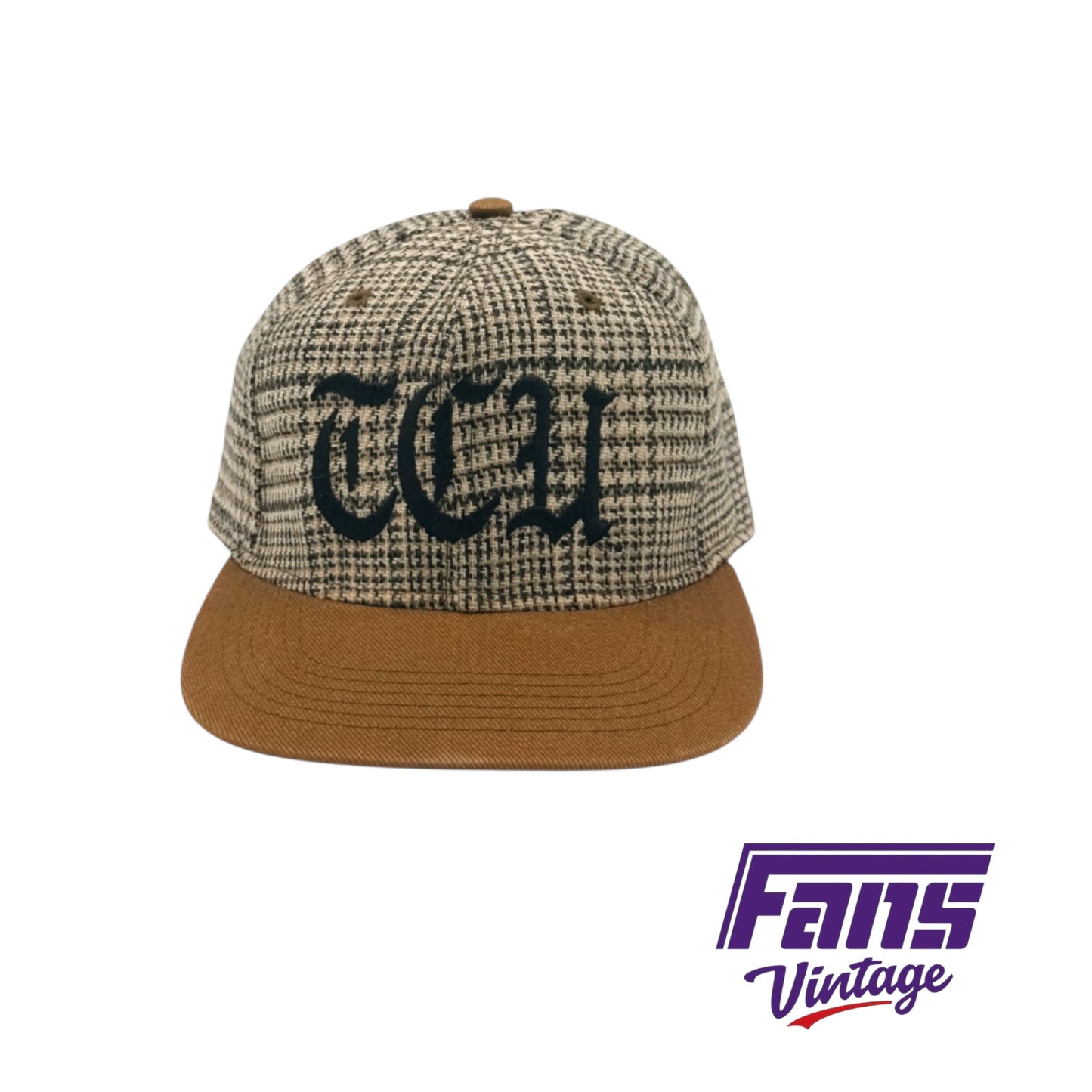 RARE! 90’s TCU tweed style Olde English logo strap back hat