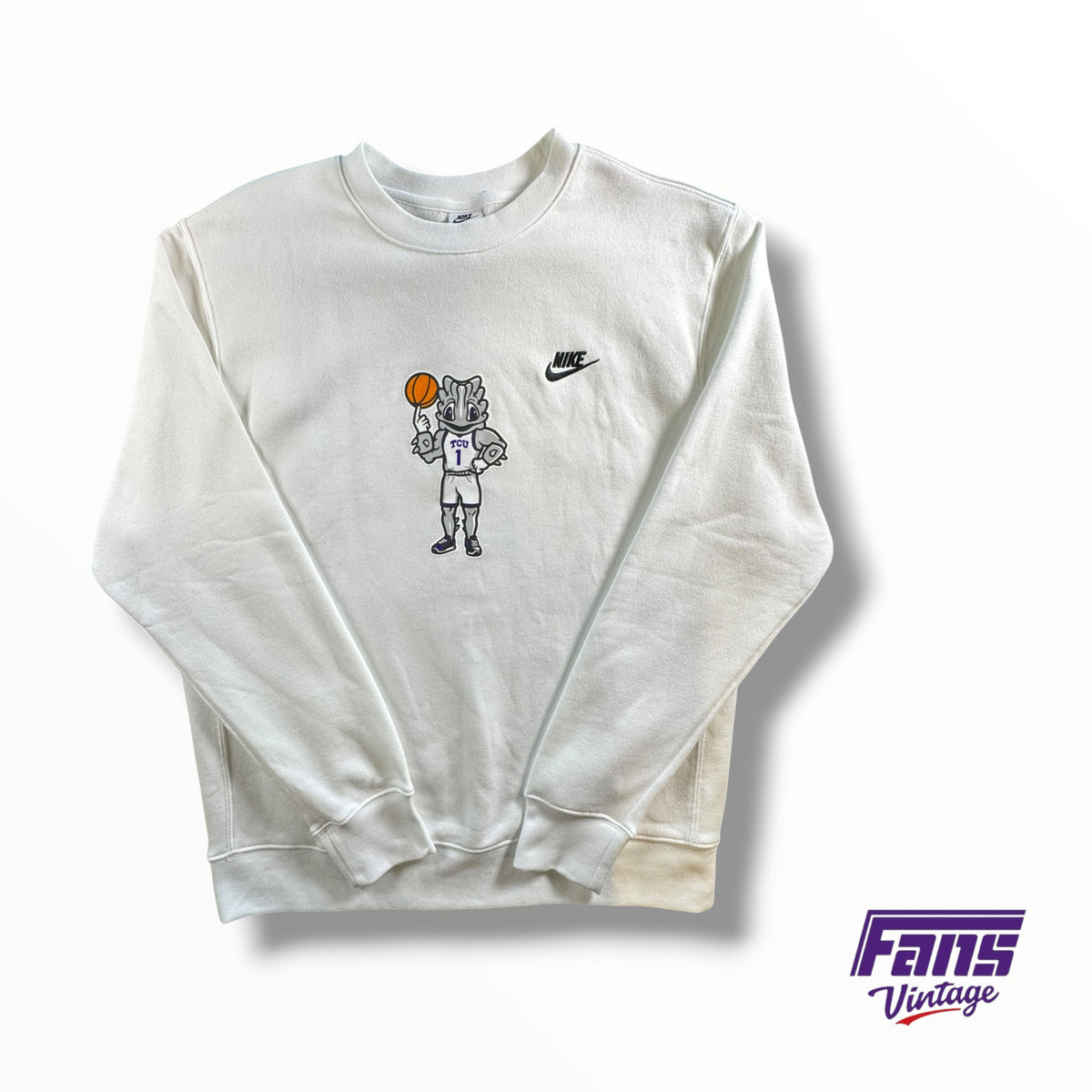 TCU Team Issued Basketball Nike Super Frog Character Whiteout Crewneck Sweater