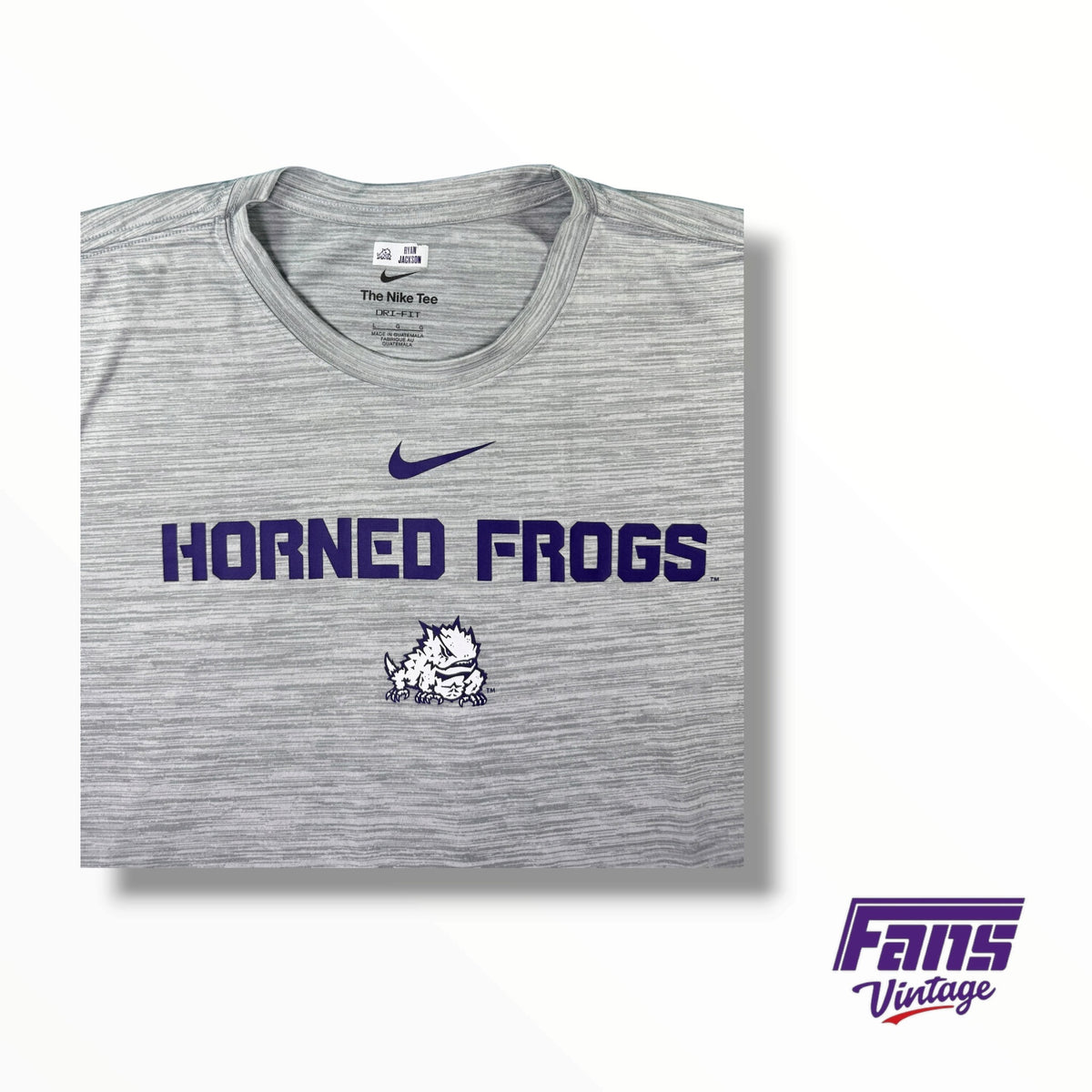 TCU Team Issued Nike Heathered Gray Center Swoosh Horned Frogs Dri-Fit Tee