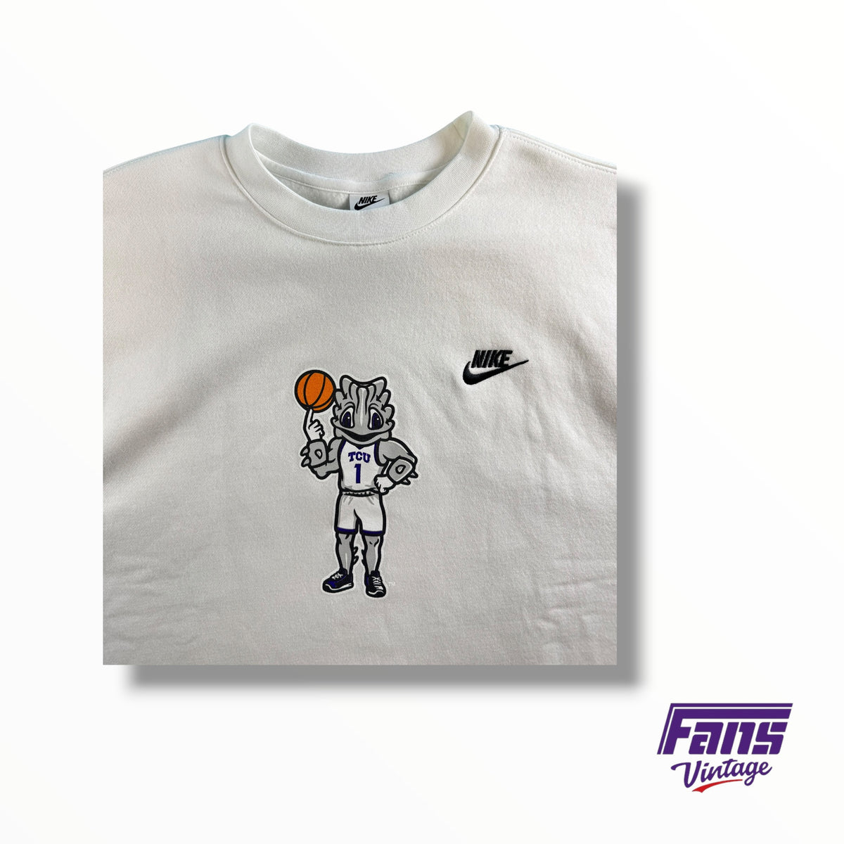 TCU Team Issued Basketball Nike Super Frog Character Whiteout Crewneck Sweater