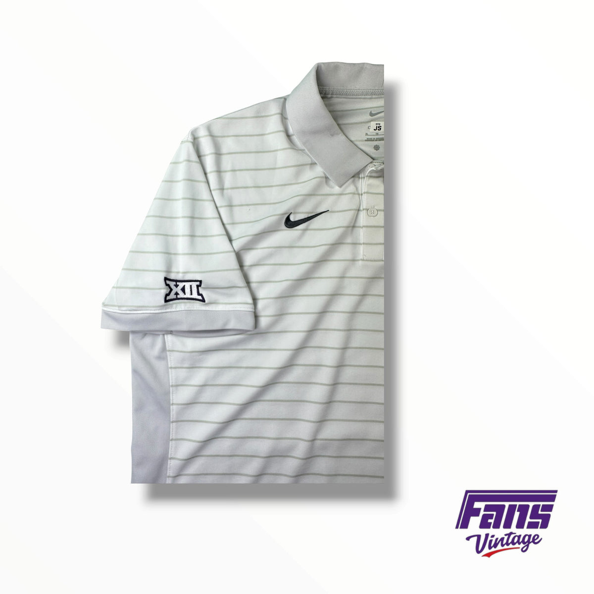 TCU Baseball Team Issued Two Toned White and Gray Striped Polo