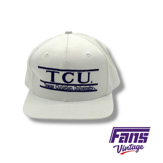 RARE 90s Vintage TCU white ‘The Game’ SnapBack hat with Split Bar Logo