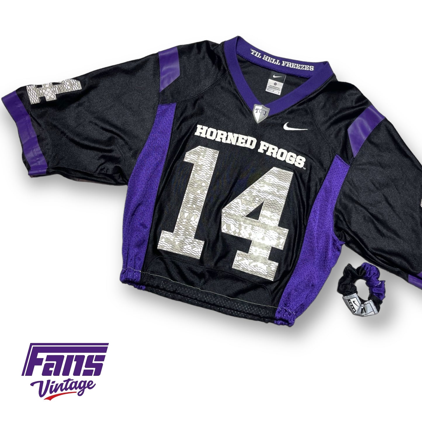 One of a Kind! Vintage TCU Andy Dalton “Til Hell Freezes” Custom Cropped Nike Jersey set