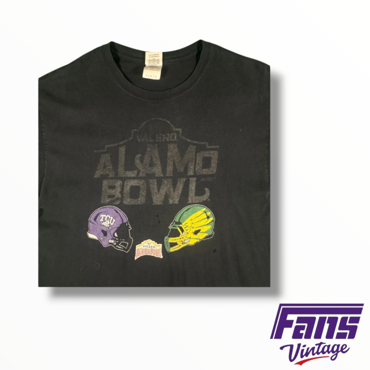 Sick Thrashed Vintage Look TCU Alamo Bowl vs Oregon Helmet Crash Tee