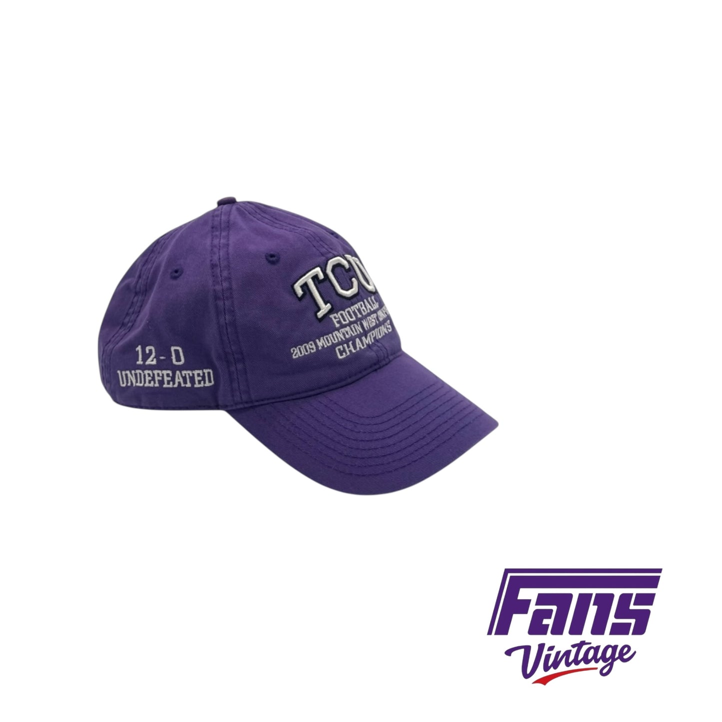 TCU 2009 MWC Champions dad style hat with embroidered lettering and raised TCU logo