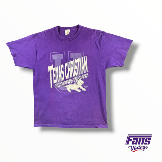 Vintage 90s TCU Horned Frogs Graphic Tee with Throwback Frog Logo