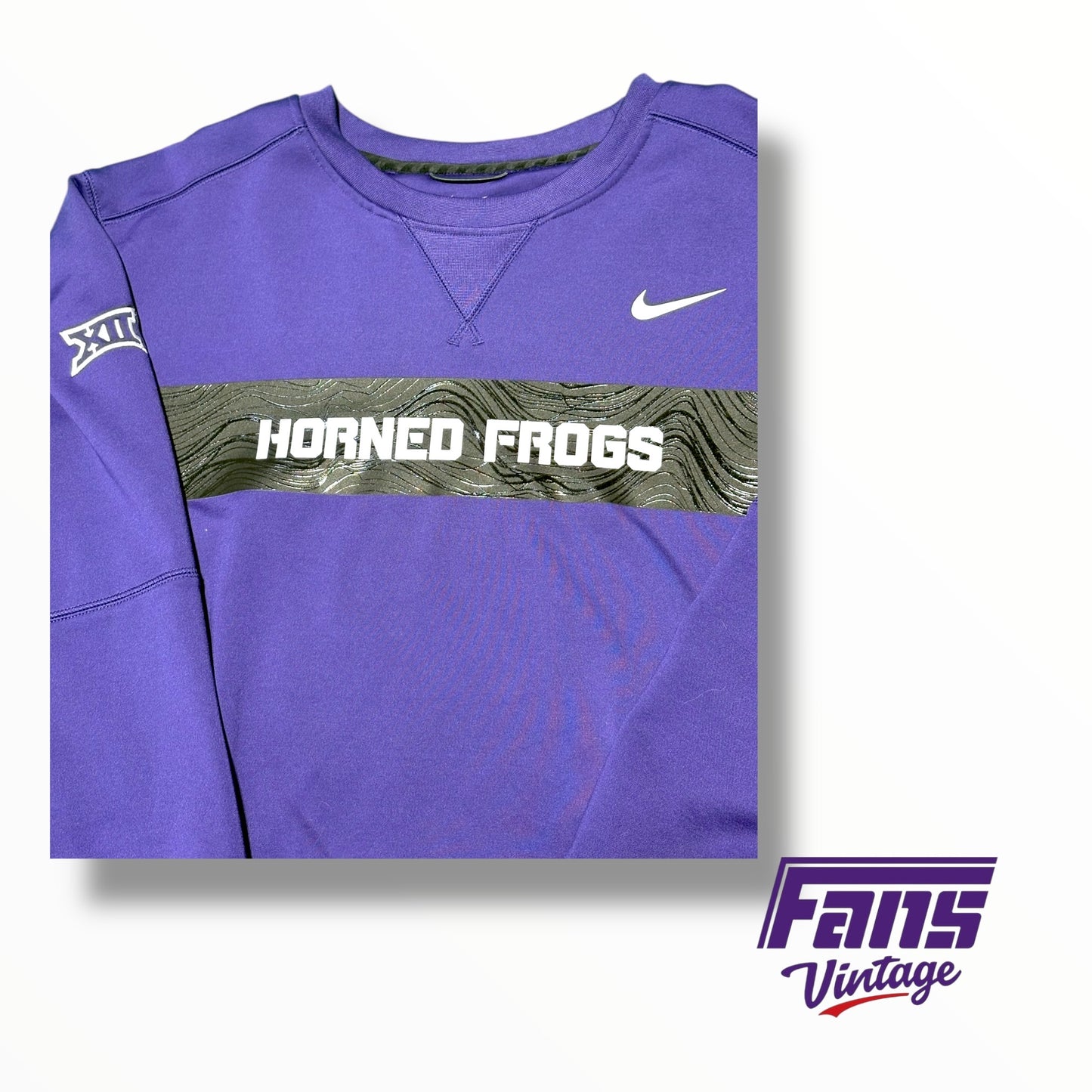 TCU Nike Team Issued Horned Frogs Crewneck Sweater with unique rubberized logo graphics