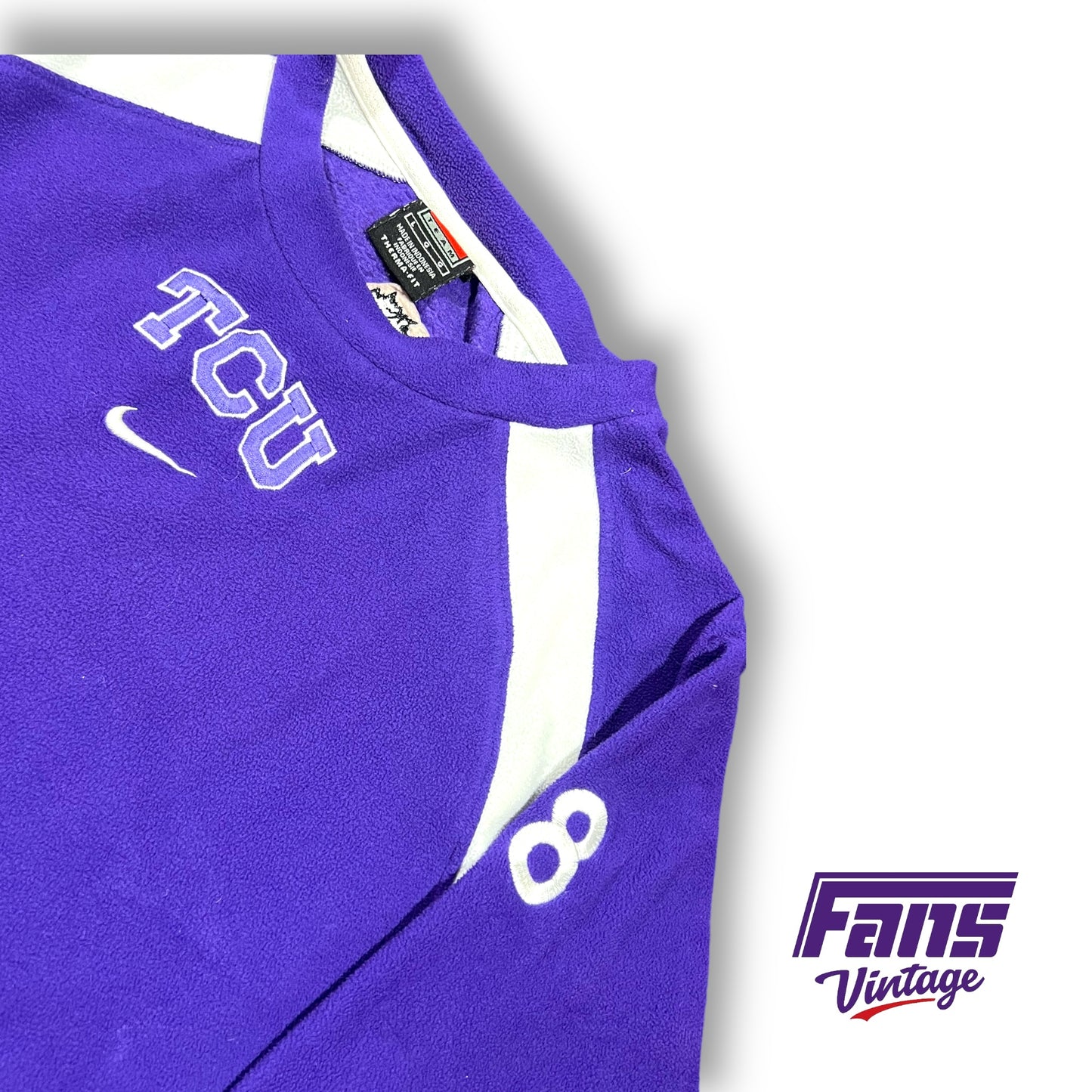 Vintage Y2K TCU Volleyball Team Issued Nike Thermafit Fleece Crewneck Sweater with Center Swoosh logo