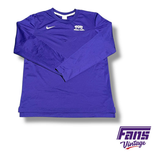 TCU Nike Team Issued embroidered purple long sleeve shirt with premium woven material