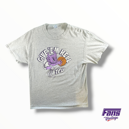 TCU Basketball Team Custom “Give Em Hell” Tee with Throwback Frog Logo
