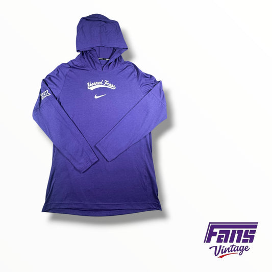 TCU Baseball Nike Team Issued Hooded Long Sleeve Shirt with Throwback Logo