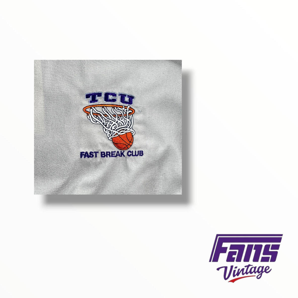 Vintage TCU 90s Basketball Embroidered “Fast Break Club” Khaki V-Neck Pullover