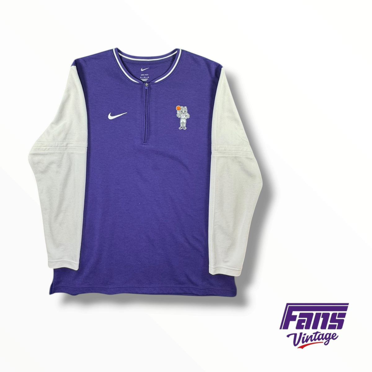 TCU Basketball New SuperFrog logo Sideline Coach’s Color-Block Quarter Zip Crewneck