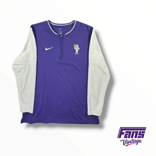 TCU Basketball New SuperFrog logo Sideline Coach’s Color-Block Quarter Zip Crewneck