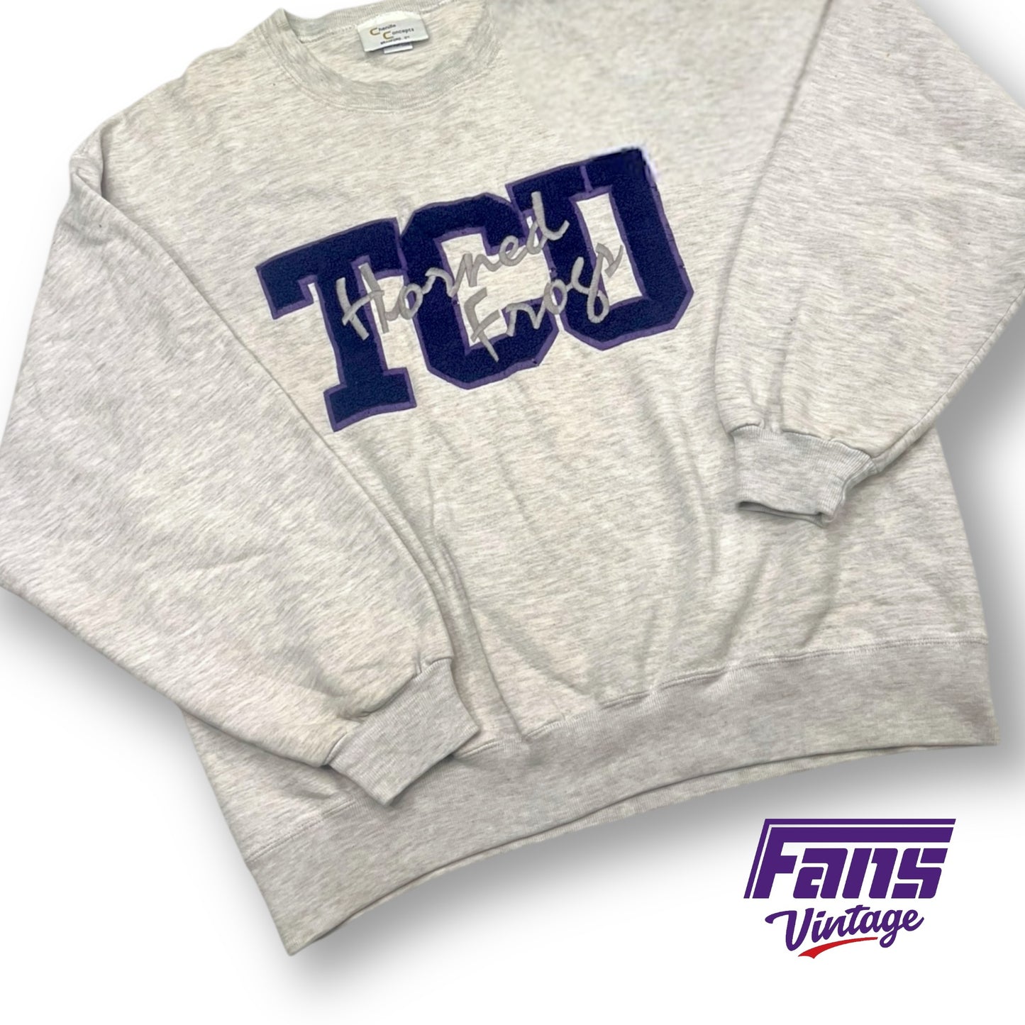 Vintage TCU Crewneck Sweatshirt - Gorgeous 90s sweater with Chenille lettering & embroidered “Horned Frogs” Script