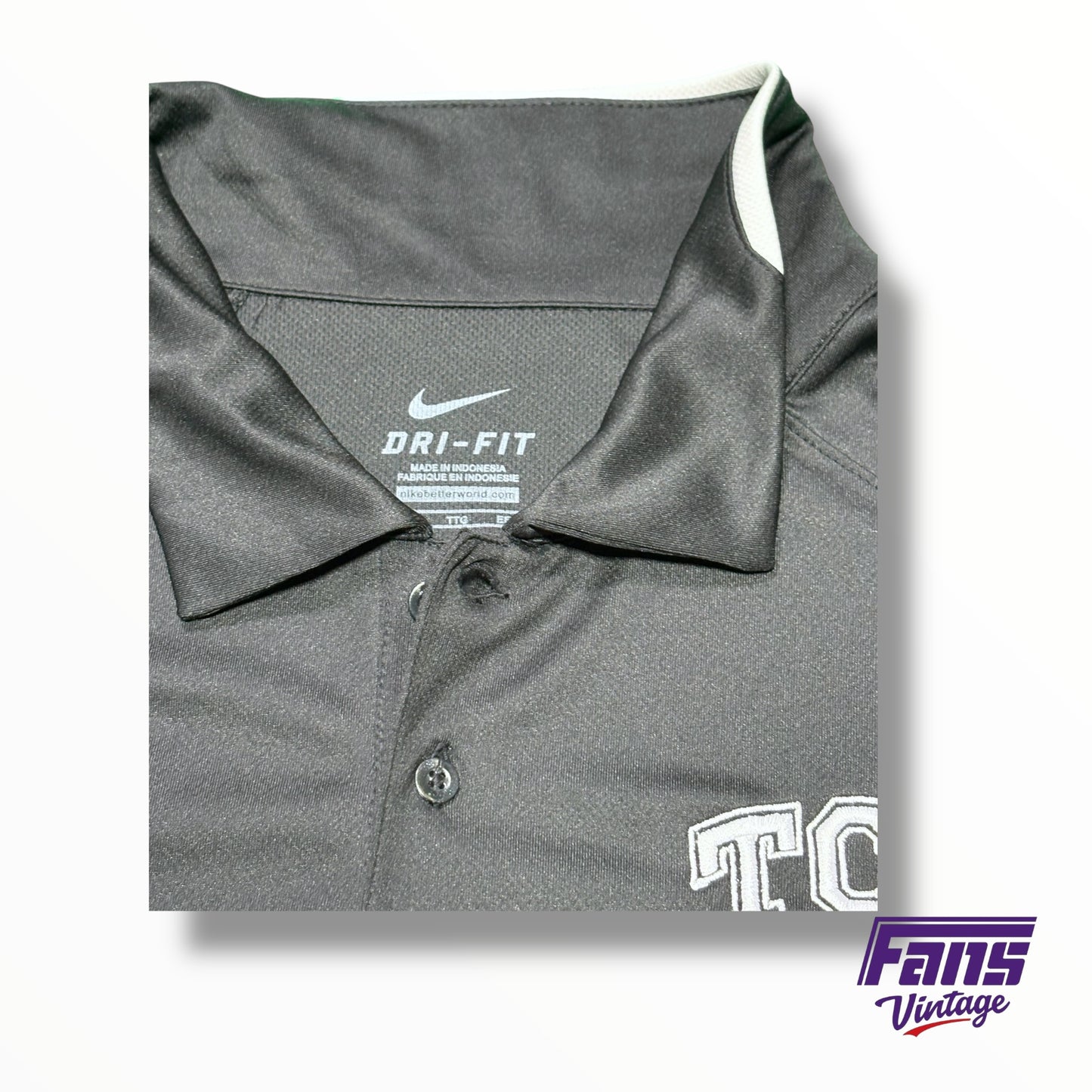 TCU Baseball Nike team issued black polo