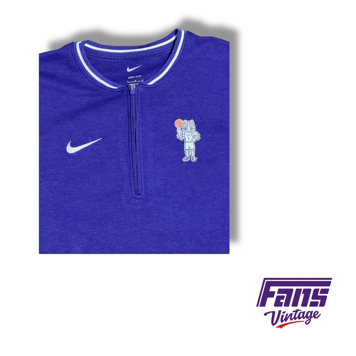 TCU Men’s Basketball Nike Limited Edition Team‑Issued Purple 1/4‑Zip with white sleeves