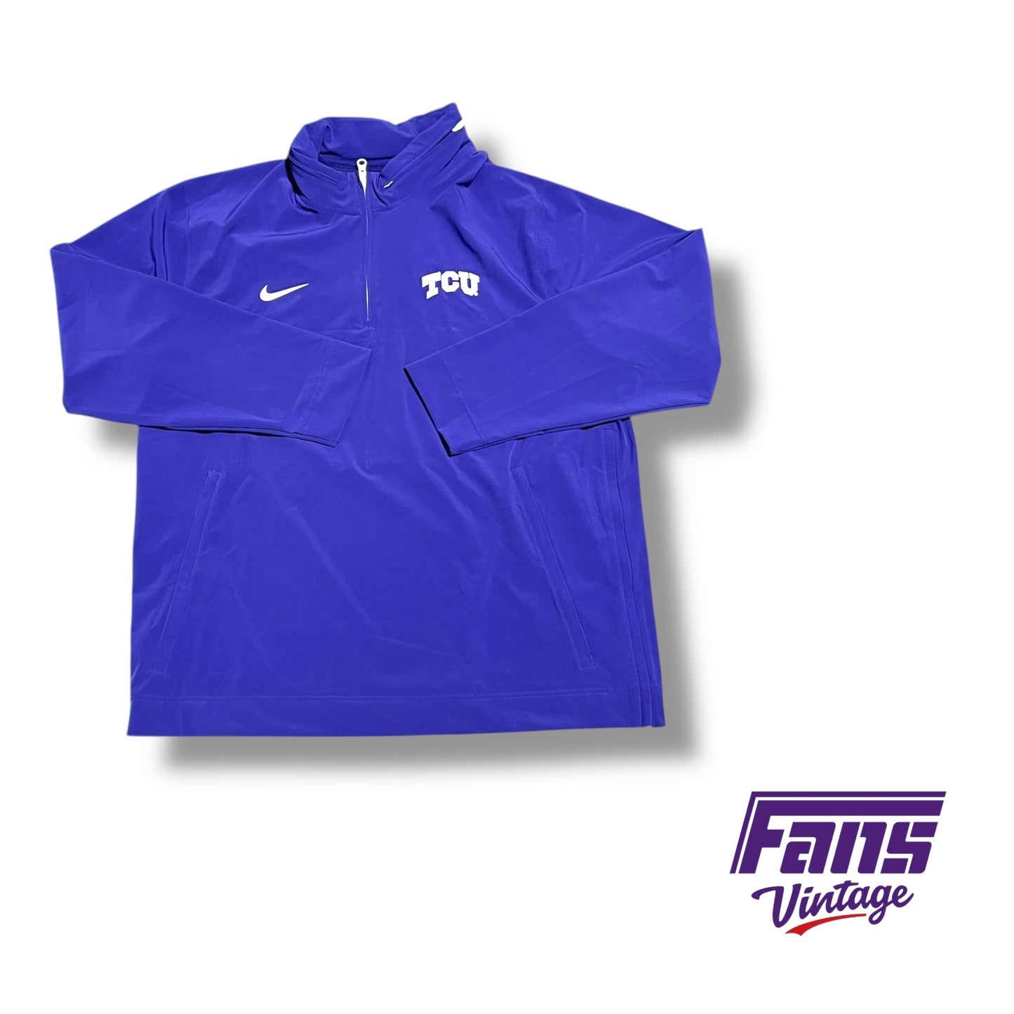 TCU Nike Team‑Issued Purple 1/4‑Zip with Hideaway Hood