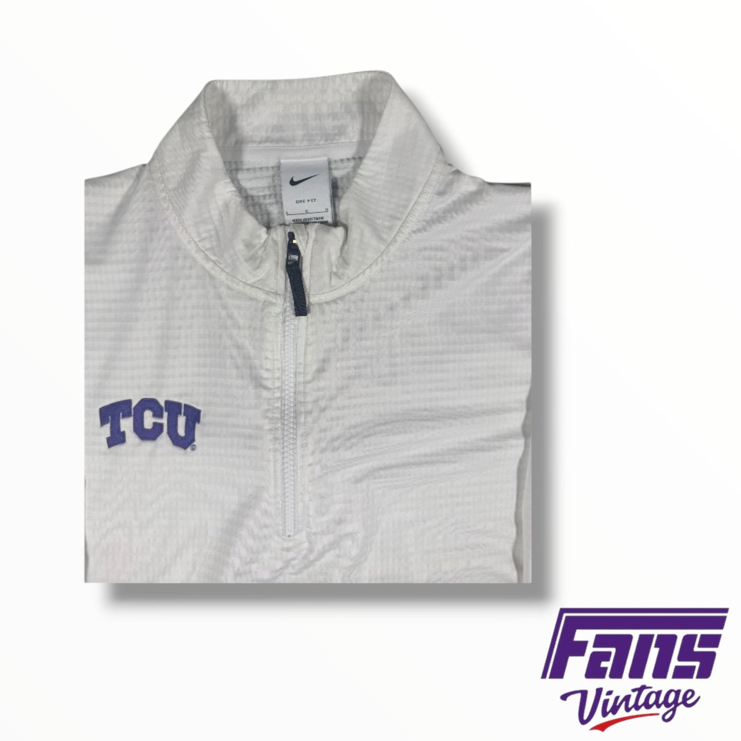 TCU Nike Team Issued Waffle Style White Embroidered Quarter-Zip Pullover