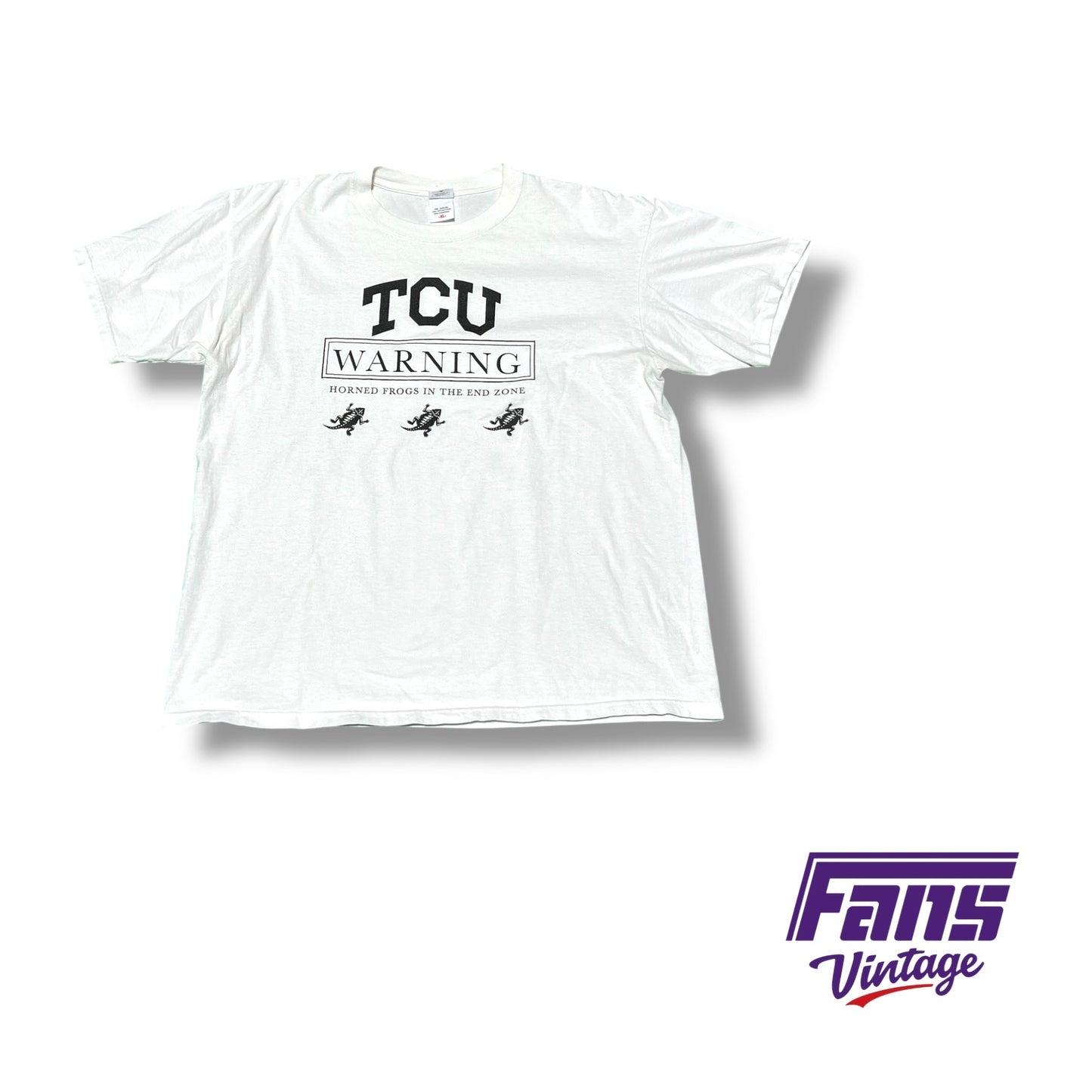 Sick 90s Vintage TCU football tee  “Warning - Horned Frogs crossing in the end zone”