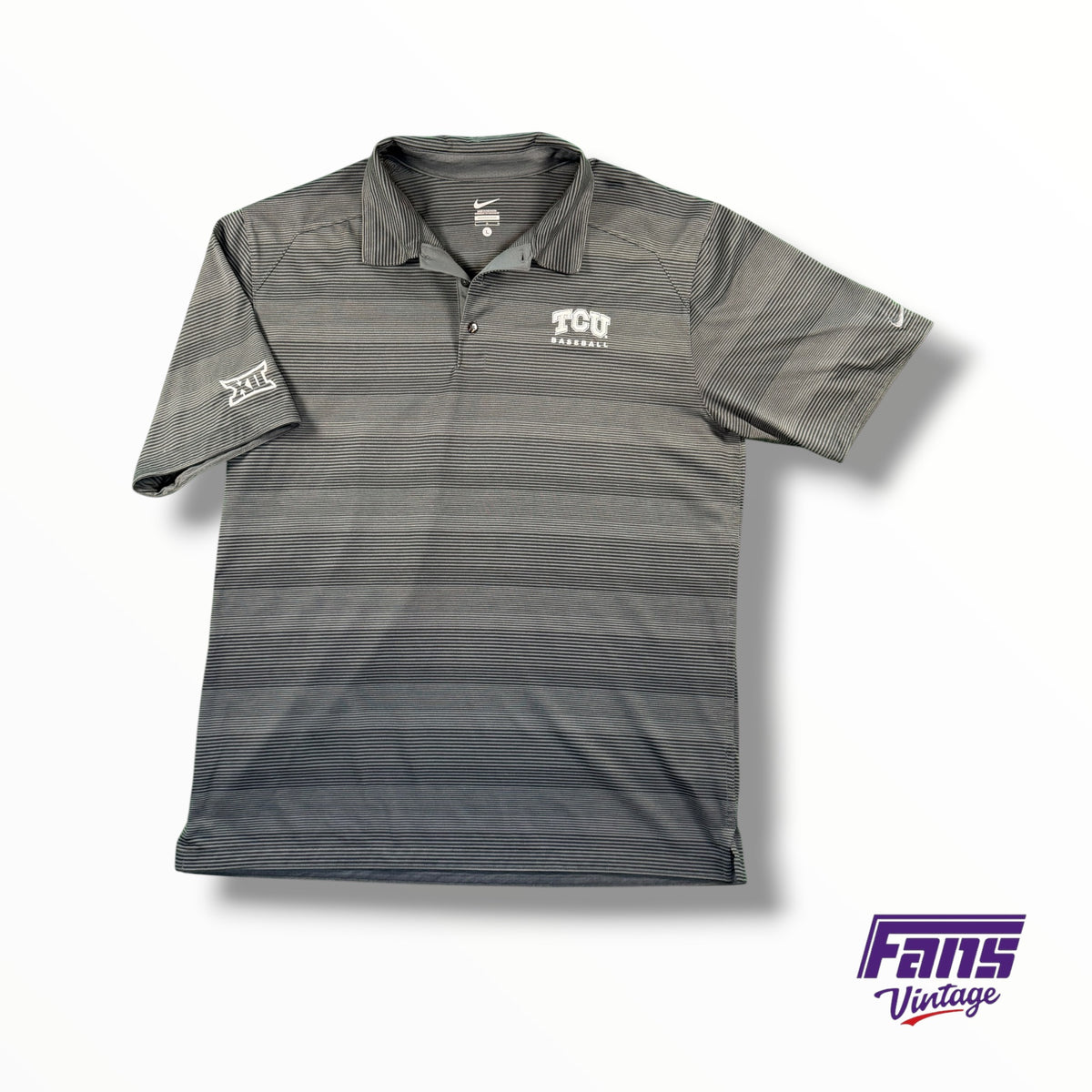 TCU Baseball Team Issued Black Striped Nike Dri-Fit Polo