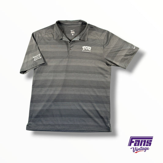 TCU Baseball Team Issued Black Striped Nike Dri-Fit Polo
