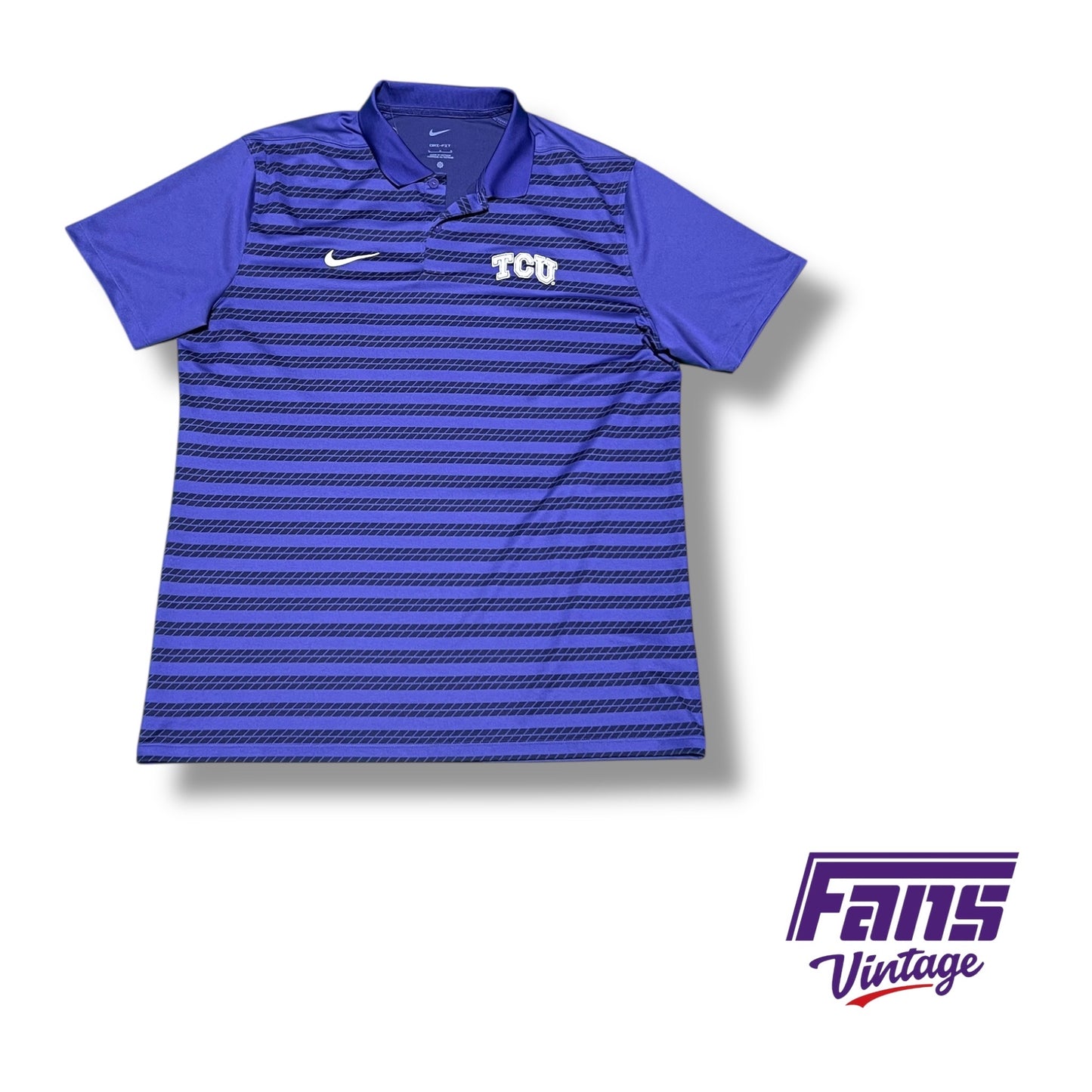 TCU Nike team issued purple polo with sick black diamond striped design