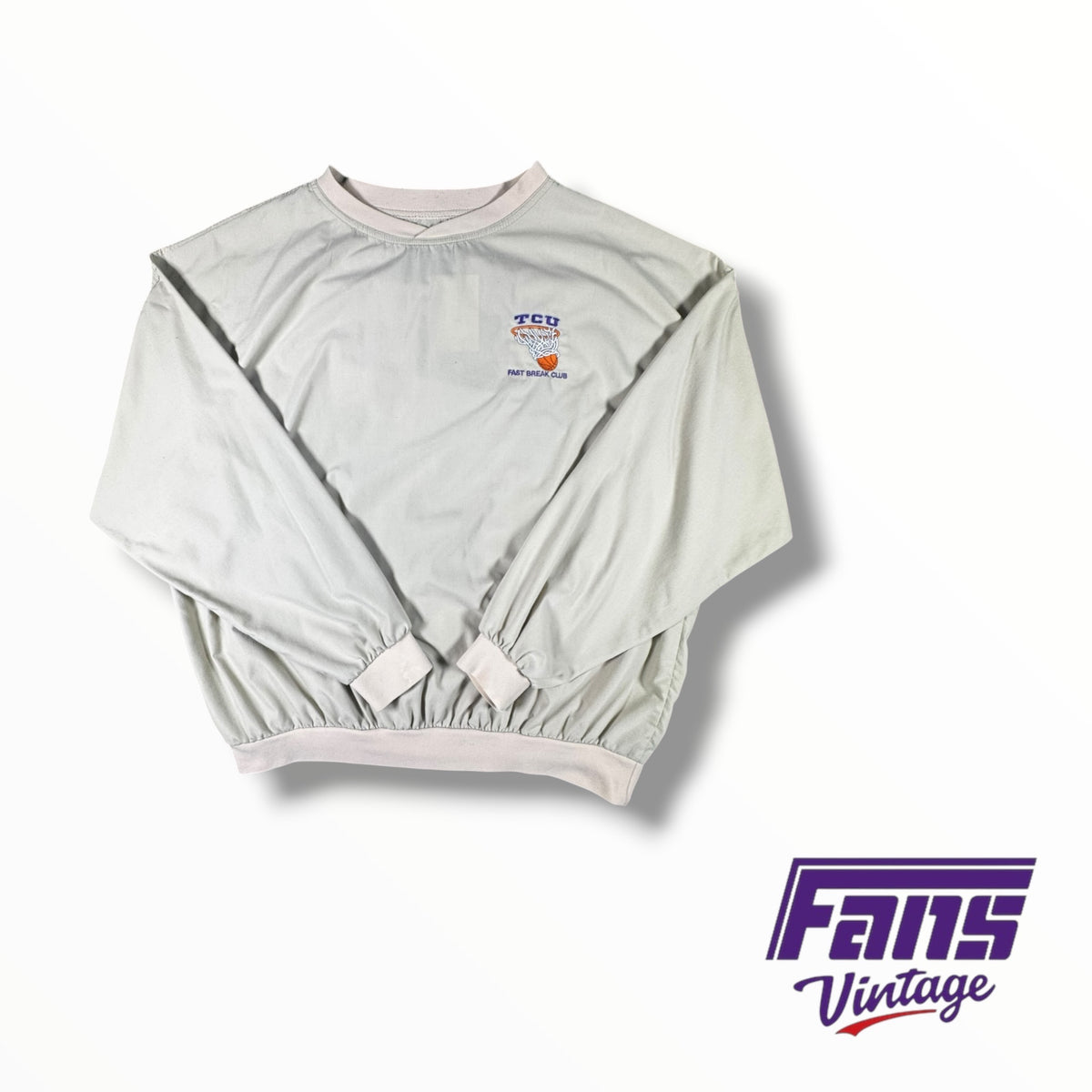 Vintage TCU 90s Basketball Embroidered “Fast Break Club” Khaki V-Neck Pullover