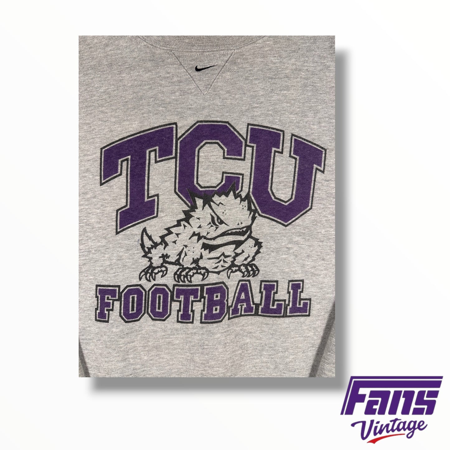 TCU Football Team Issued Nike Throwback Crewneck with Center Swoosh