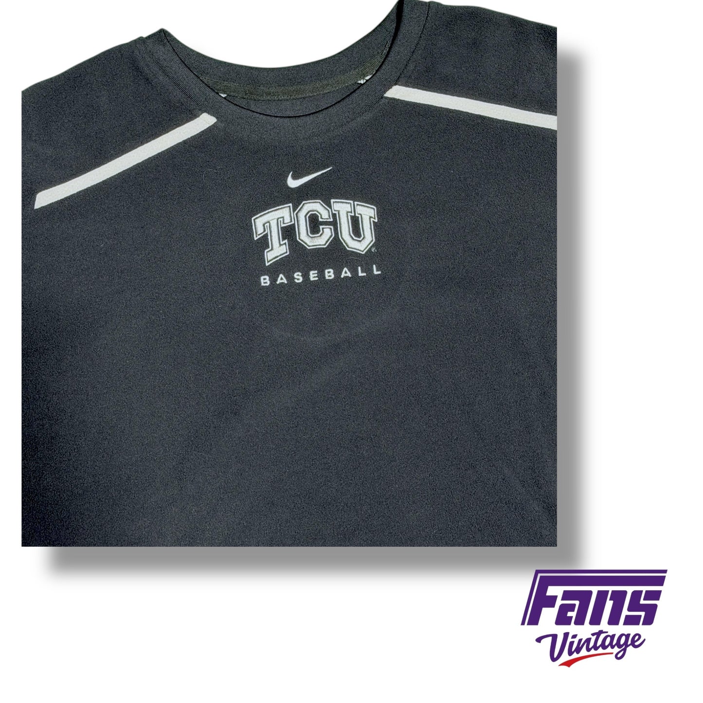Vintage TCU Y2K Era - Custom Baseball Team Issued Therma-Fit Fleece Sweater Pullover in Anthracite Gray - New with Original Nike Tags!
