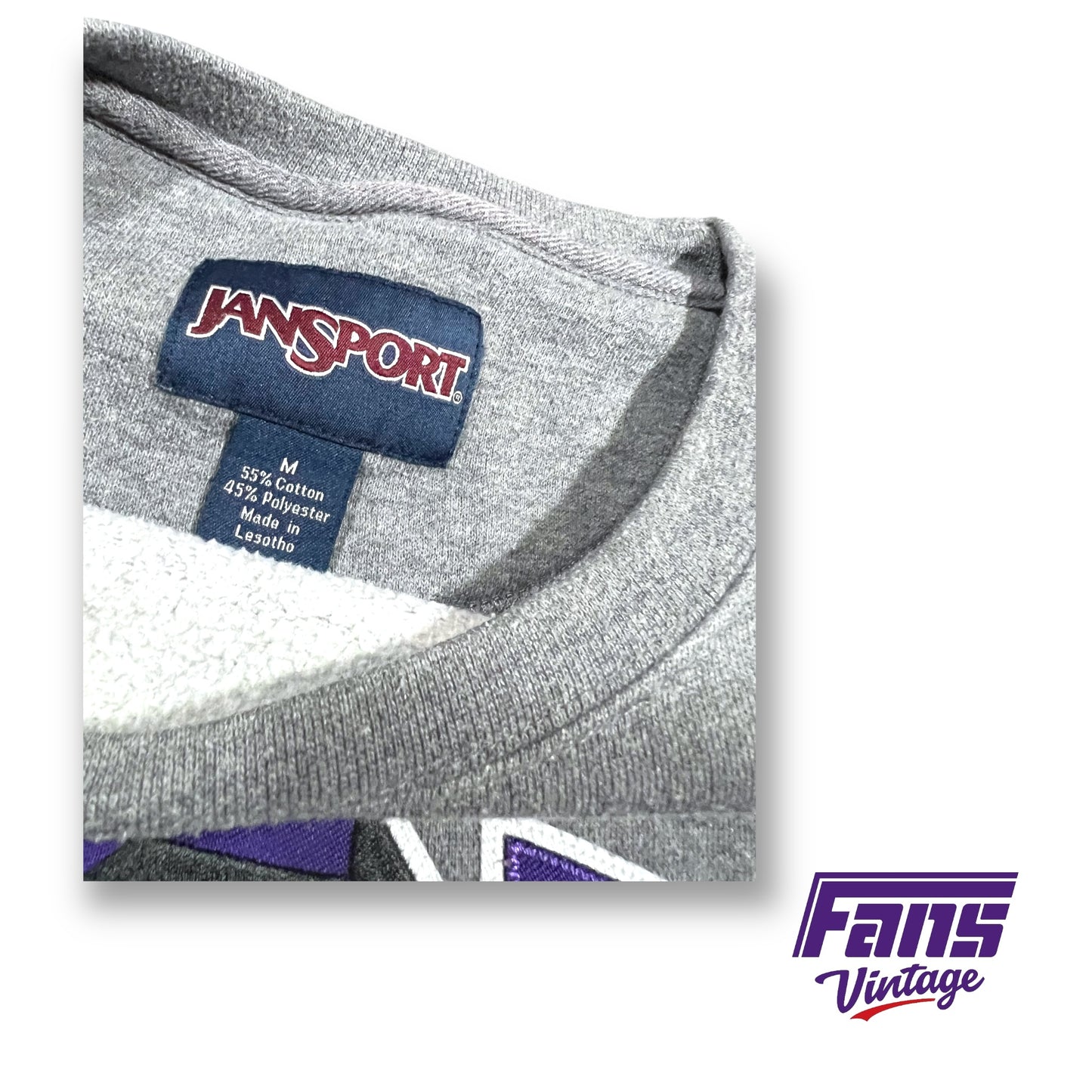 SICK Vintage TCU Crewneck Sweater with two tone shadowed jersey style satin stitch lettering!