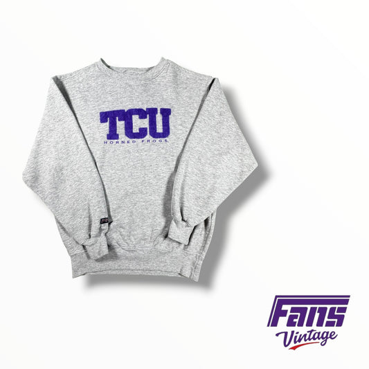 Vintage TCU Gray Crewneck with fuzzy felt lettering