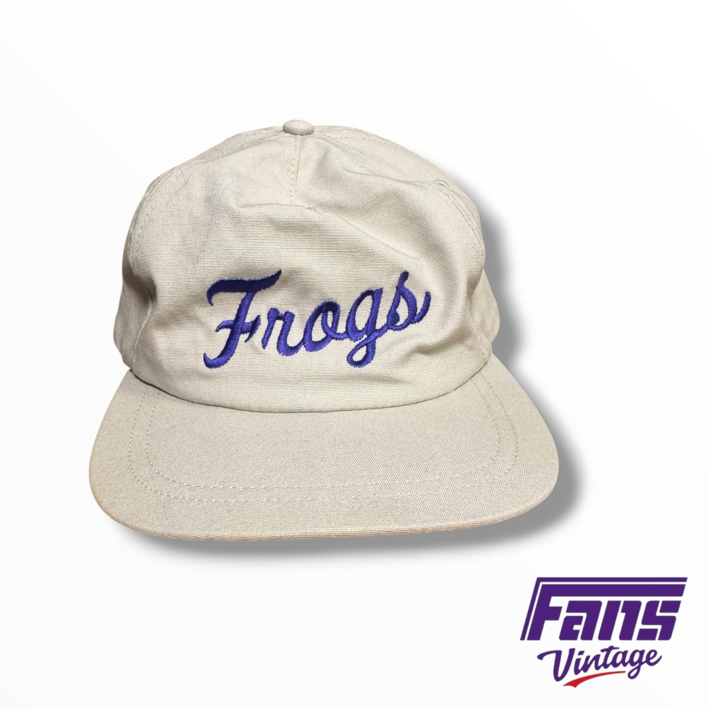TCU Baseball Coach Custom Imperial Golf Style Off-White Frogs Script Strap-Back Hat