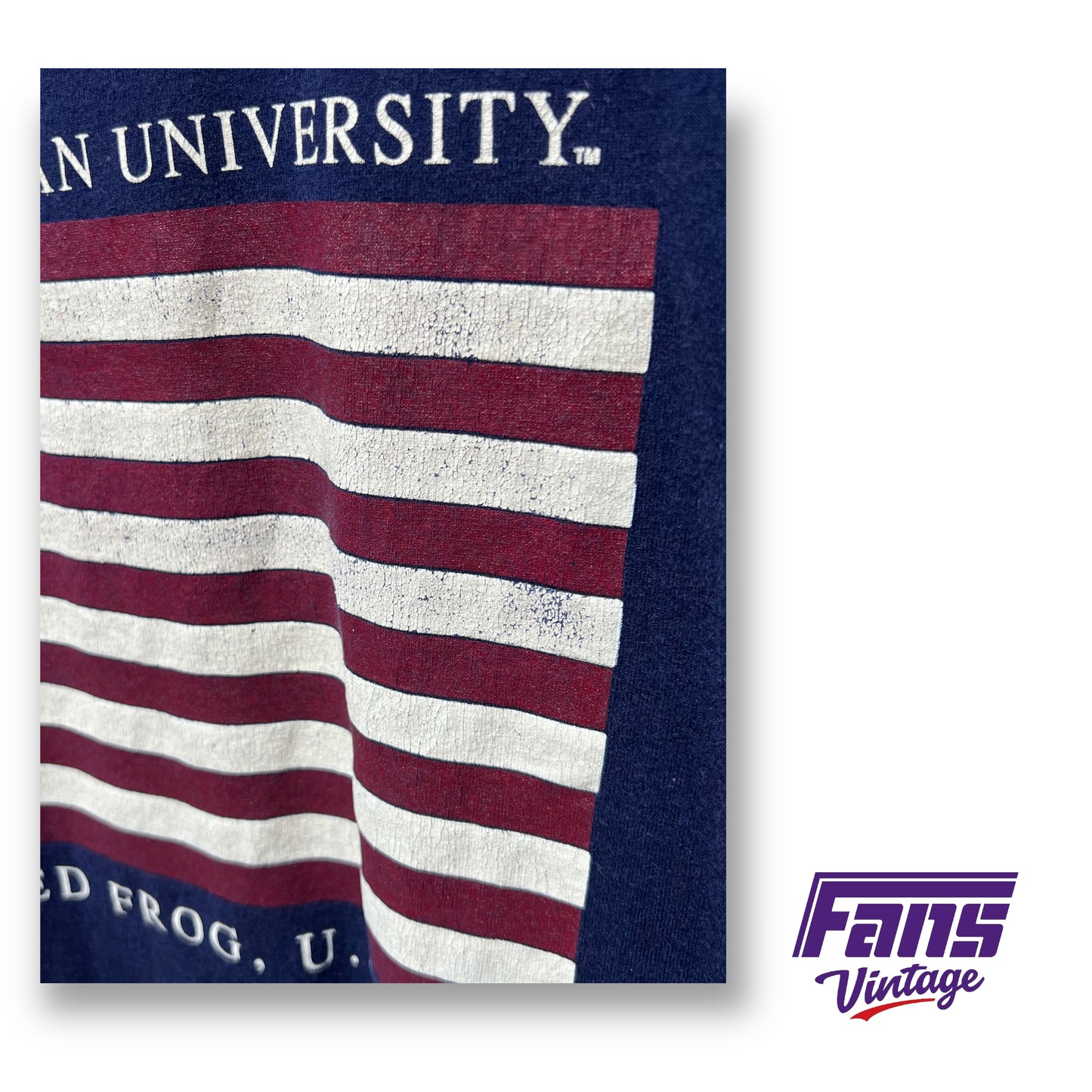90s Vintage TCU American Flag Tee - Horned Frog Stars and Stripes