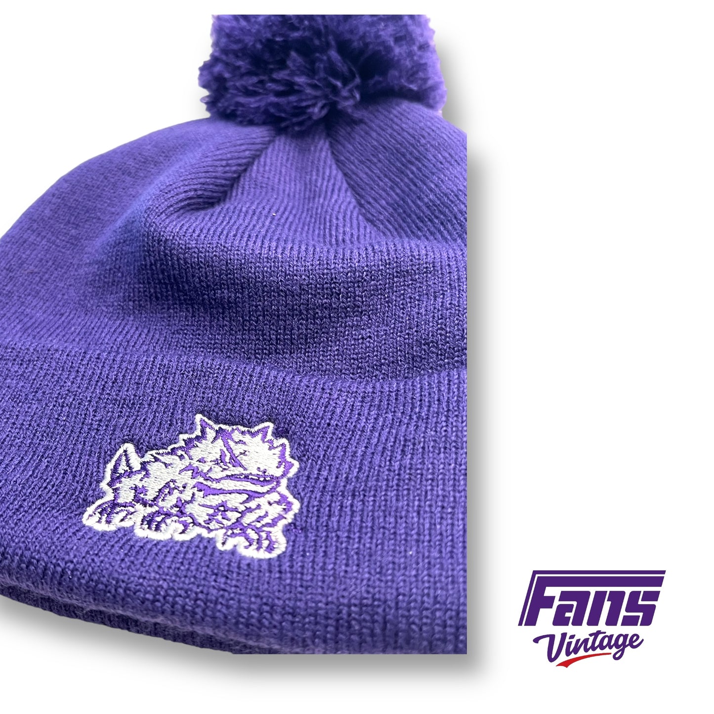 New! Double Sided TCU Player Issue Beanie - Purple w/ Purple Pom plus 3D Puff Embroidered Logos!