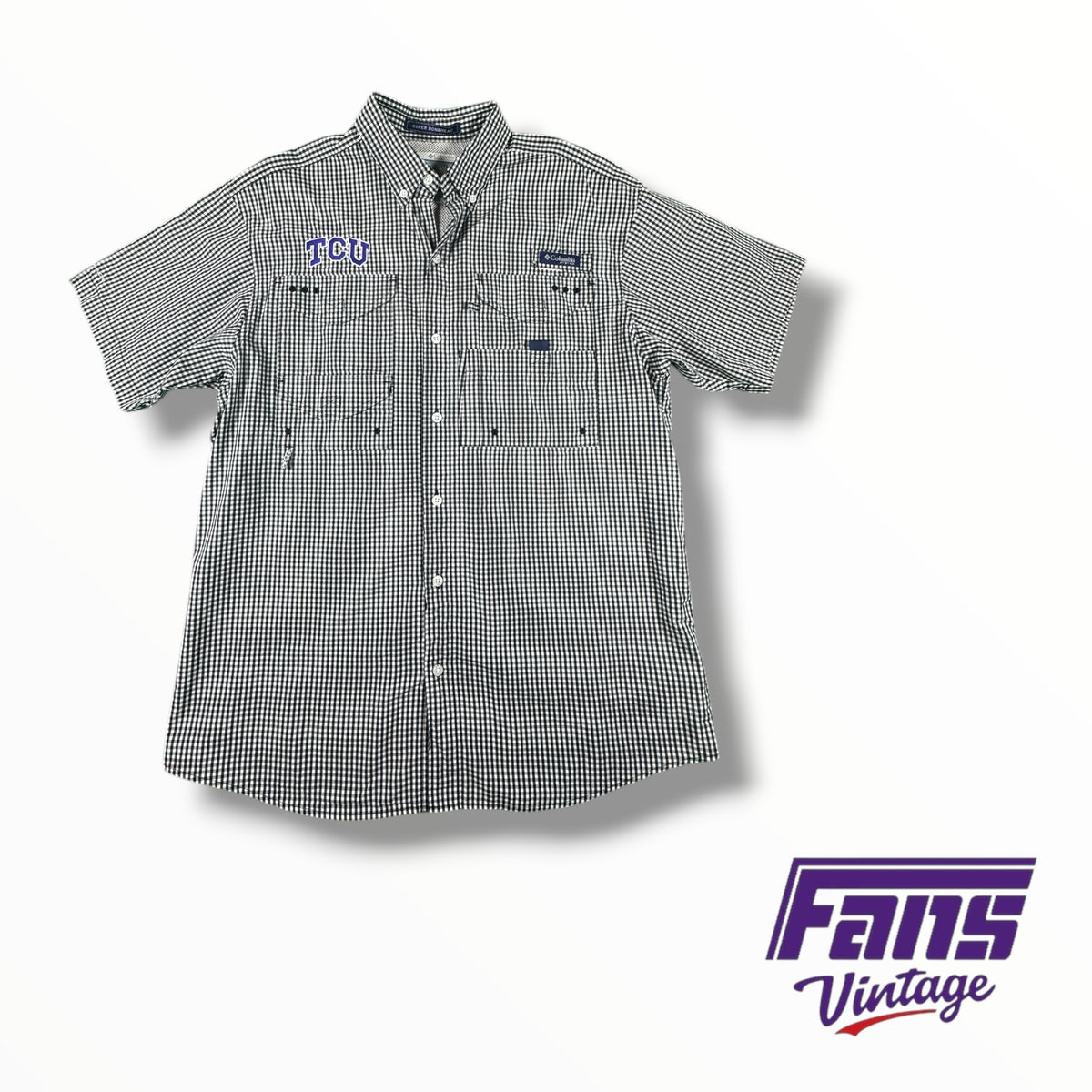 Vintage TCU Columbia PFG Checkered Button Up