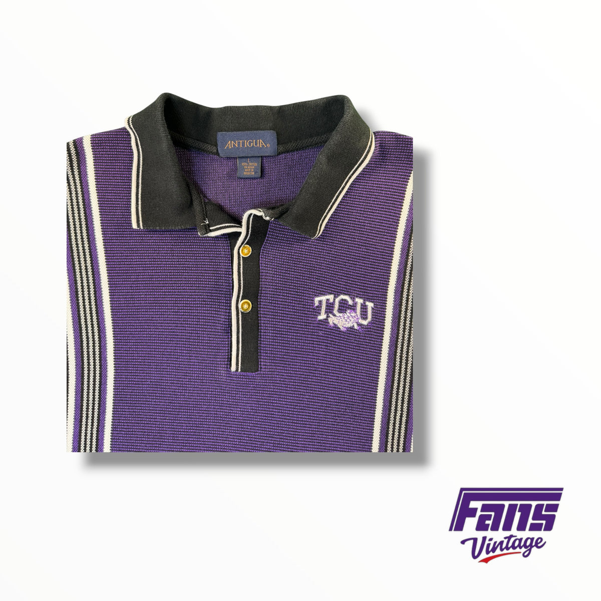 Vintage TCU Pique Cotton Knit Embroidered Logos Antigua Polo