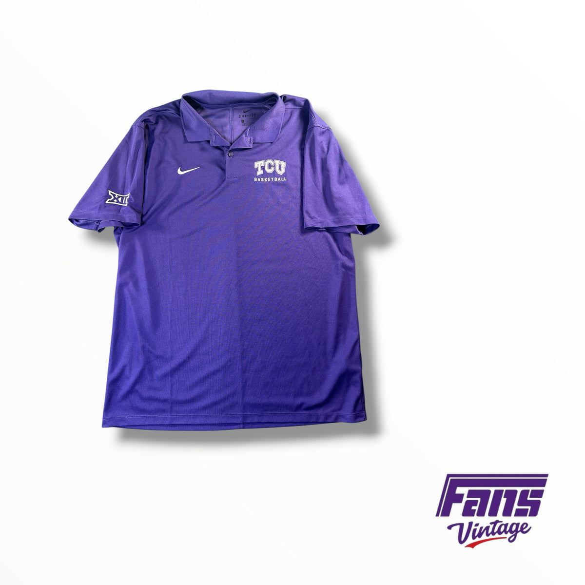TCU Basketball Team Issued Nike Embroidered Big XII Dri-Fit Purple Polo