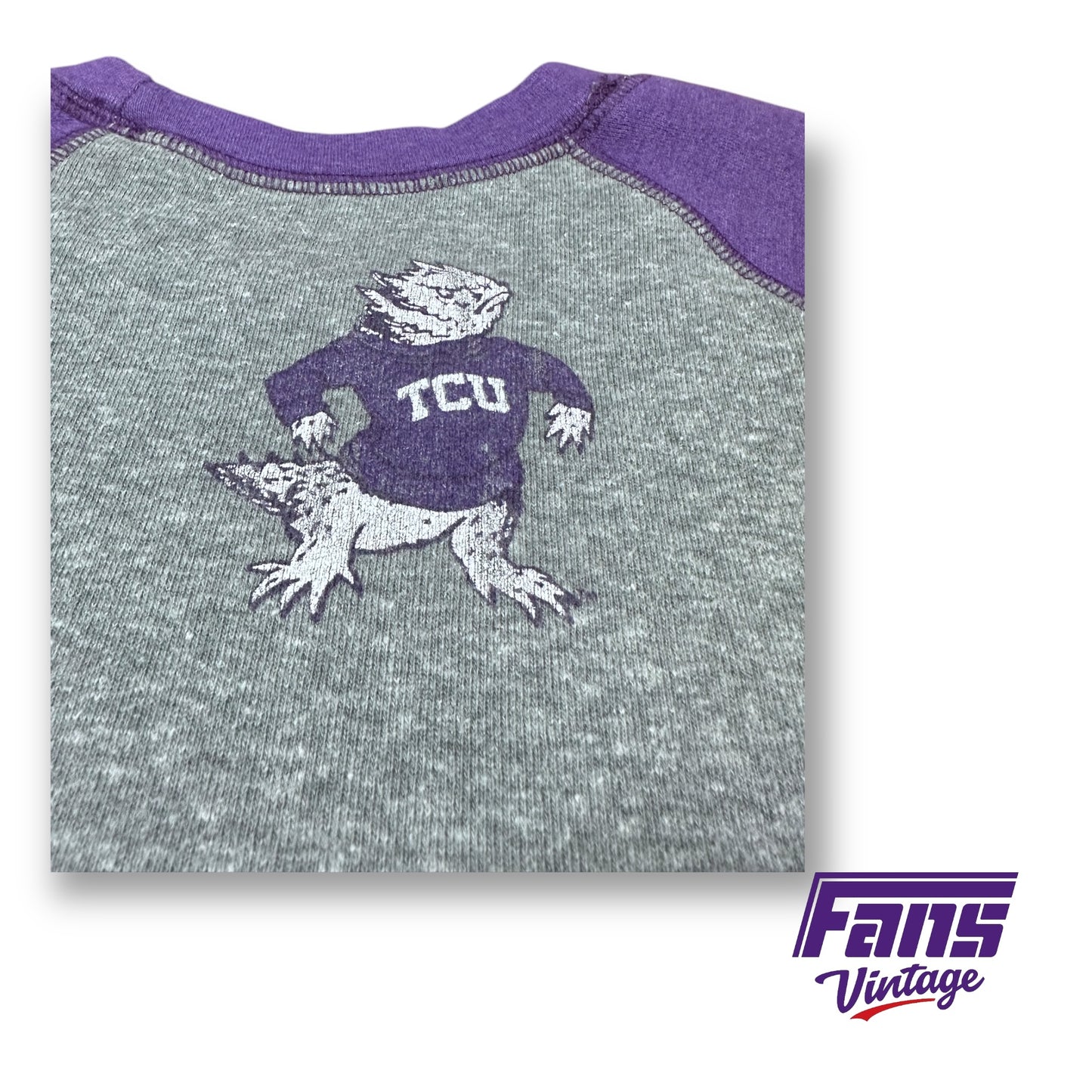 TCU Vintage Baseball Throwback Raglan Crewneck Sweater - Double Sided Vintage Logos!