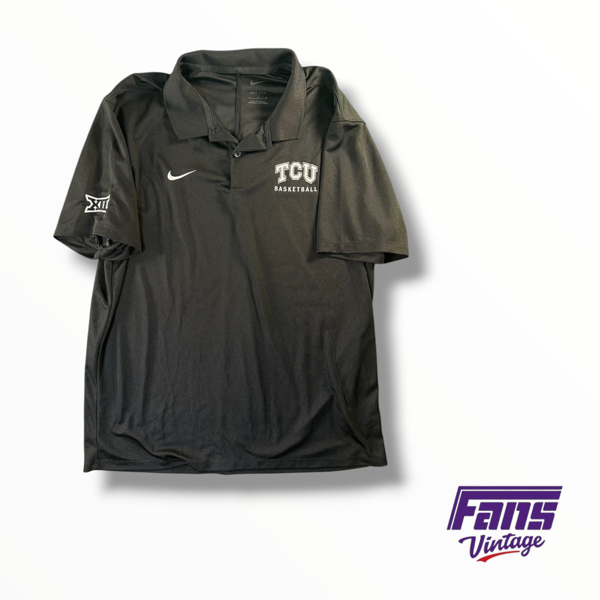 TCU Basketball Team Issued Nike Embroidered Big XII Dri-Fit Blackout Polo