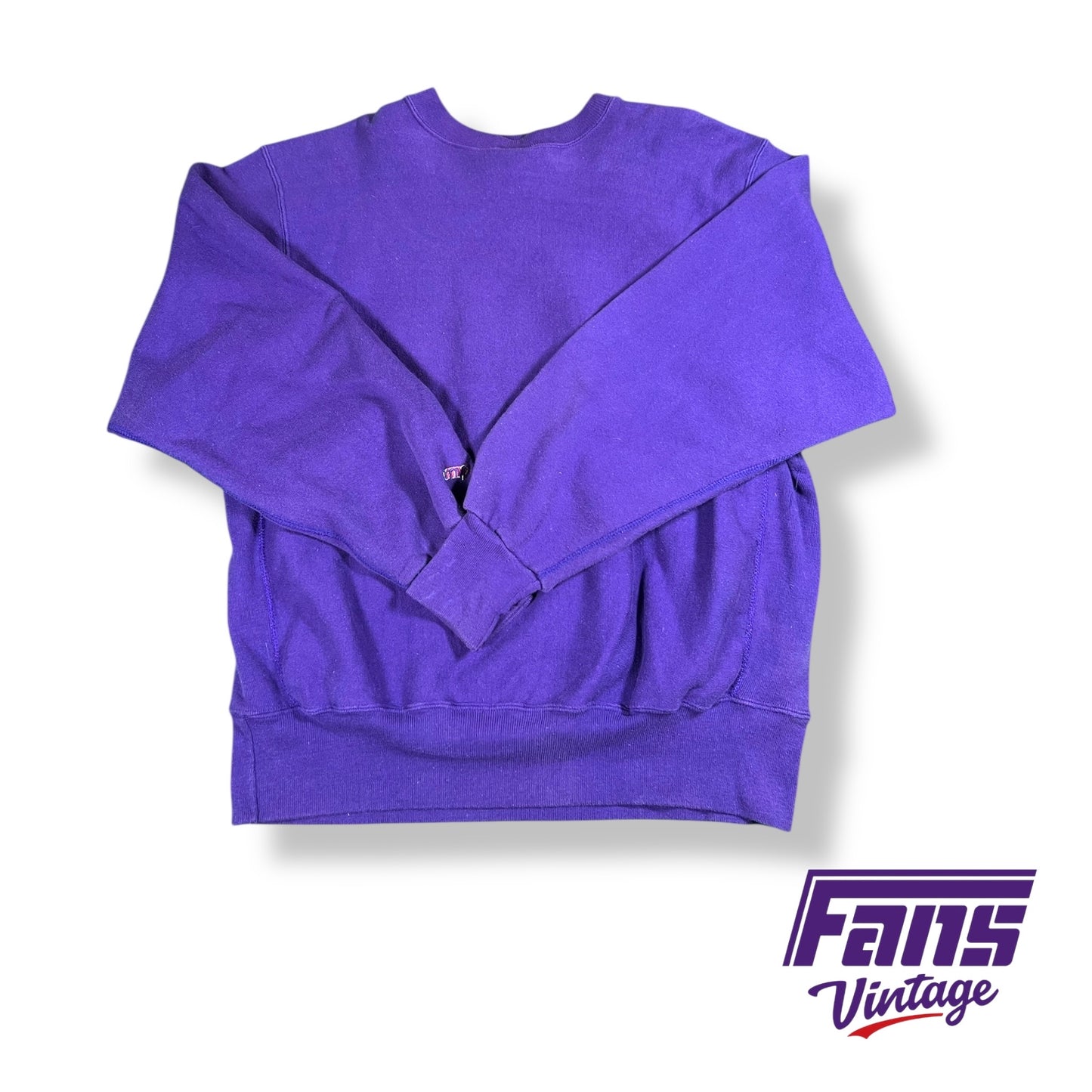 Vintage TCU crewneck sweater with oversized graphic and reverse weave construction