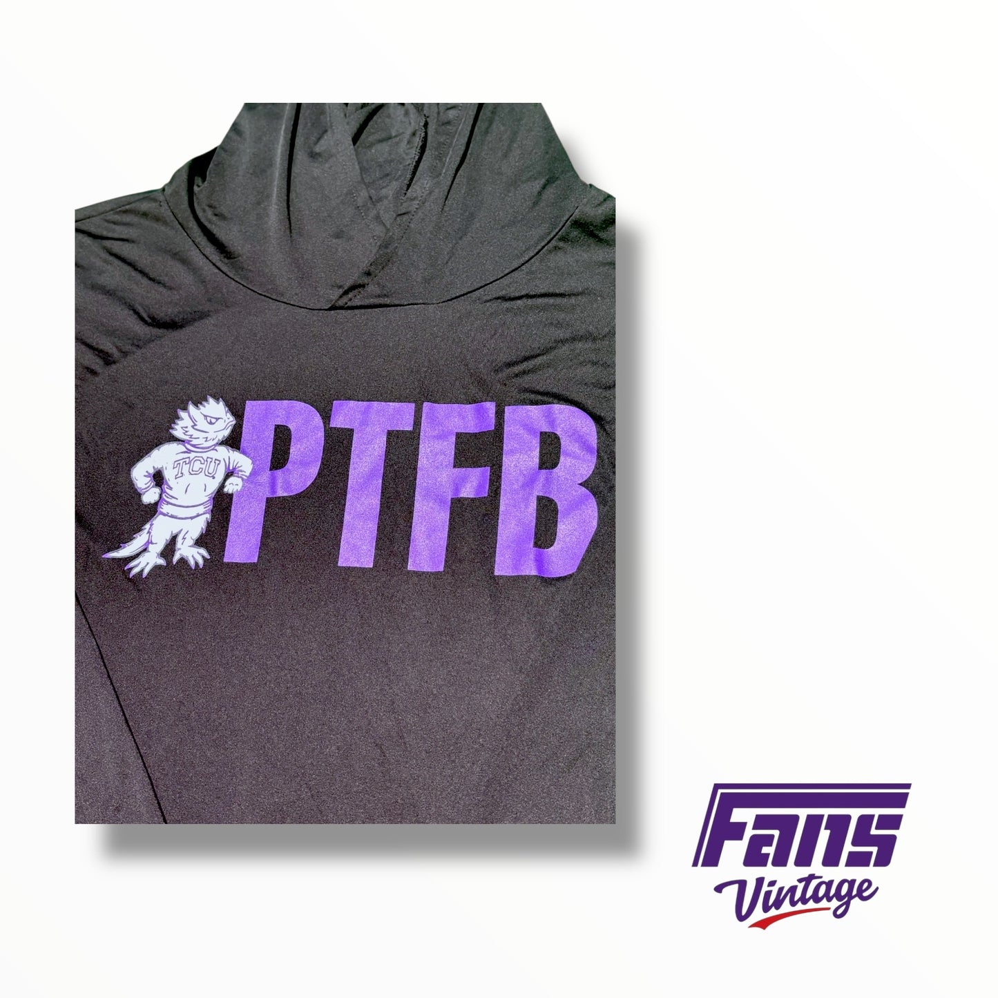 TCU Football Team Issued Custom “PTFB” Long Sleeve Hooded Pullover ￼