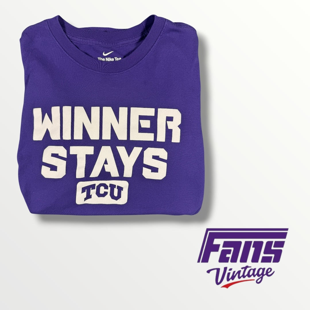 TCU WBB Nike March Madness ‘Winner Stays’ Updated 2026 Tee with ‘A Hungry Dog Hunts Best’ Detail on Back