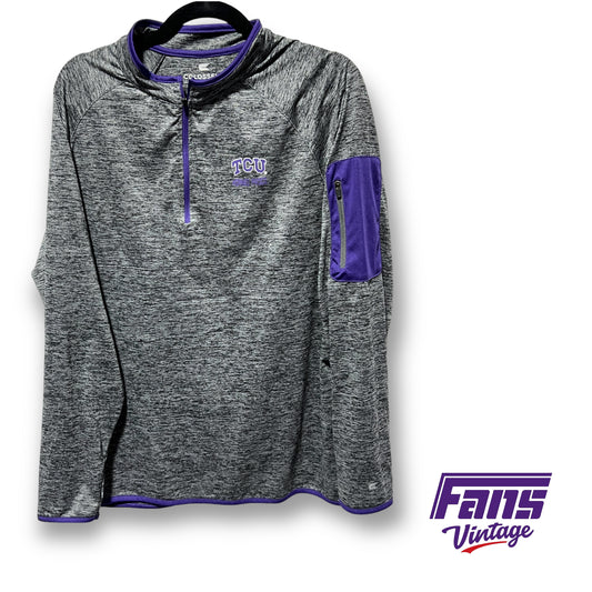 TCU 1/4 Zip pullover - Heather gray with purple colorblocked zip pocket