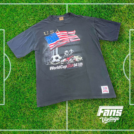 RARE - Vintage USA 1994 Soccer World Cup Shirt - Gold Embroidery & Giant Graphic Print!