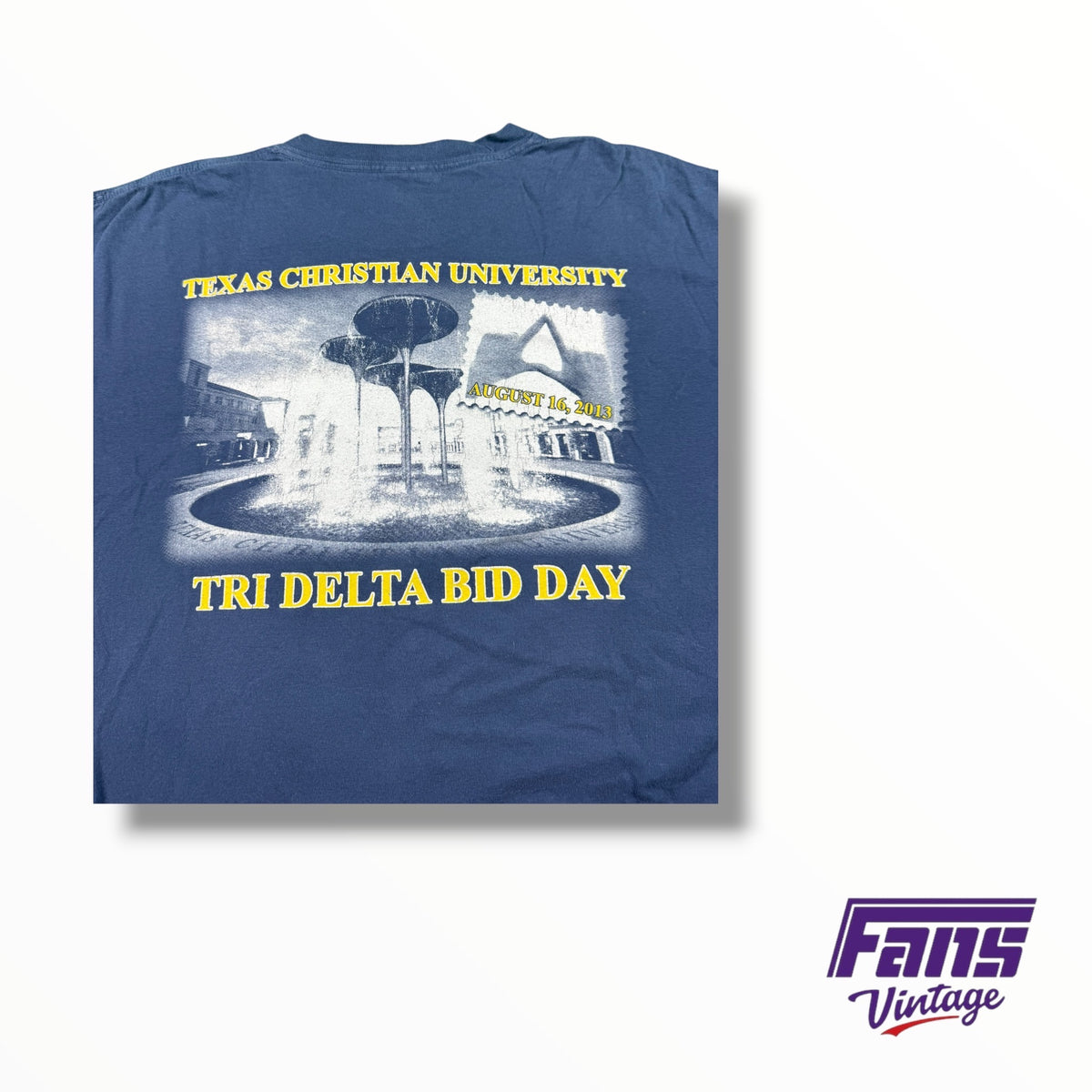 Vintage TCU Double Sided Sorority Tri Delta Cotton 2013 Bid Day Frog Fountain Tee